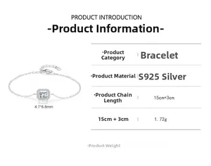 Dettagli del bracciale in argento S925 con pendente rettangolare in zirconia cubica
