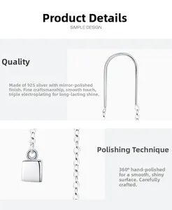 Detail of S925 sterling silver geometric thread earrings with mirror polished finish