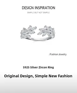 Macro detail of leaf-shaped ring showing S925 hallmark and pave-set white zircons