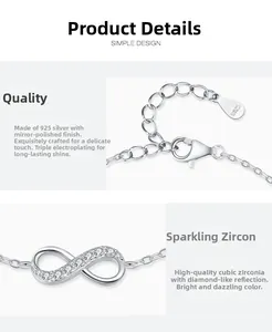 Close-up of S925 sterling silver infinity charm with micro-set cubic zirconia stones