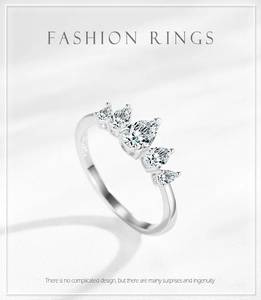 Close-up of S925 sterling silver crown ring featuring five pear-cut sparkling zircon stones