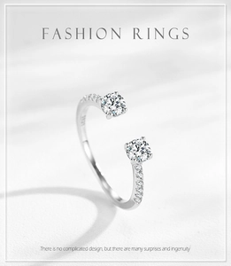 Close-up of S925 sterling silver open ring with round zircons and detailed engravings
