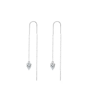 Boucles d'Oreilles Traversantes en Argent Sterling 925 avec Strass Goutte d'Eau Long Gland pour Femmes Boucles d'Oreilles Pendants de Mode de Luxe