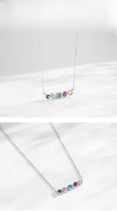 Detailed view of S925 silver necklace with five multicolor geometric zircon stones