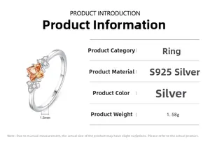 S925 silver ring featuring a square amber zircon and detailed product parameters