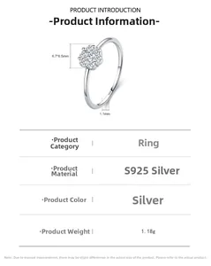 Détail macro de la bague fleur en argent S925 avec dimensions 6,7x6,5mm et largeur 1,1mm
