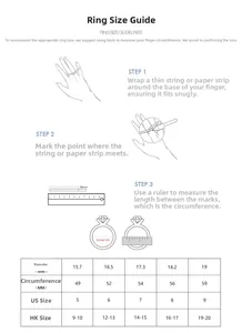 Detailed S925 sterling silver ring size guide chart with diameter and circumference measurements