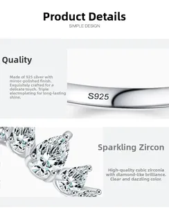 Macro detail of S925 sterling silver hallmark and pear-cut cubic zirconia settings
