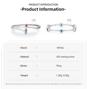 S925 sterling zilveren ringen met regenboog zirkoon details en afmetingsgegevens