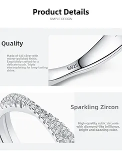 Macro detail of S925 sterling silver stamp and zircon micro-paving on the crossover ring