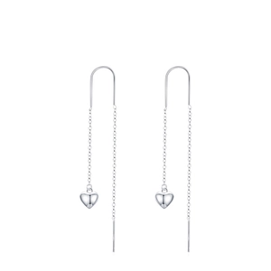 Elegant S925 sterling silver heart tassel drop earrings with polished finish on white backdrop