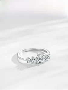 Detailed view of crown-shaped S925 silver ring featuring five pear-cut zircon stones