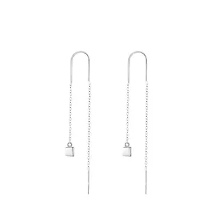 925 Sterling Silver Minimalist Geometric Cube Threader Earrings For Women Long Chain Linear Silver Earrings Jewelry