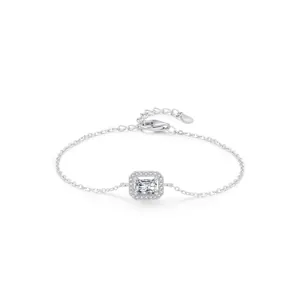 Bracciale Halo in Argento Sterling 925 con Zirconia Rettangolare per Donna Elegante Catena Geometrica Gioielli Regalo