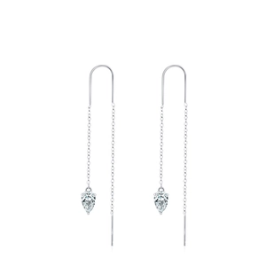 Boucles d'oreilles longues en argent 925 avec cristaux en forme de poire et chaîne
