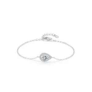 925 Sterling Silver Water Drop Zirconia Bracelet For Women Luxury Pear Shape Halo Cross Chain Fashion Jewelry Adjustable