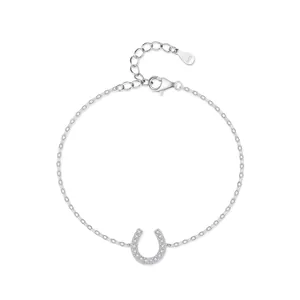 925 Sterling Silver Horseshoe Bracelet For Women Pave Rhinestone U-shaped Geometric Minimalist Adjustable Fine Jewelry Gift