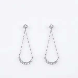 925 Sterling Silver Geometric Tassel Dangle Earrings Shiny Zirconia Inlaid Three-layer Electroplated Earrings For Women Jewelry