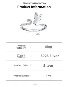 Detailansicht des Katzenrings aus S925 Sterlingsilber mit weißen Zirkonia-Akzenten