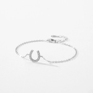 Elegant S925 sterling silver U-shaped bracelet with pave zircon horseshoe pendant