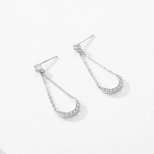 S925 sterling silver tassel drop earrings with geometric cubic zirconia for women