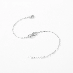 S925 sterling silver infinity bracelet with white zircon stones and adjustable lobster clasp