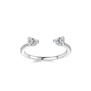S925 Sterlingsilber Birnenförmiger Wassertropfen Offener Ring Für Damen Eleganter Zirkonia Verstellbarer Modeschmuck Ring
