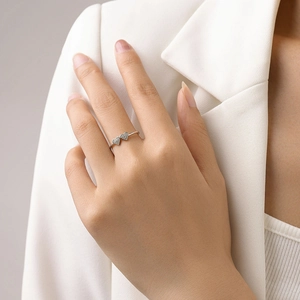 Bague en argent sterling S925 avec double cœur pavé de diamants sur anneau fin