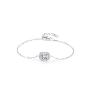 Bracciale in argento sterling S925 con zircone taglio smeraldo e catena regolabile da donna