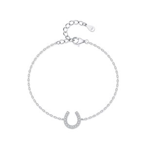 Elegant S925 sterling silver U-shaped horseshoe bracelet with white zircon pave setting