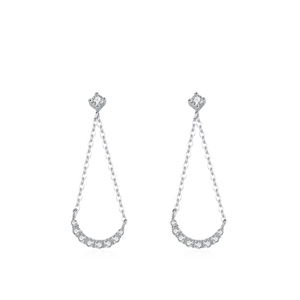 S925 silver tassel earrings with geometric crescent moon drop and sparkling diamonds