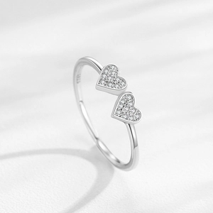 Bague cœur ouverte en argent S925 avec pavé de zircons étincelants
