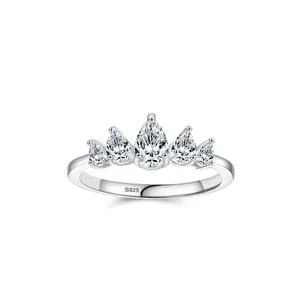 Luxury 925 Sterling Silver Teardrop Crown Ring For Women Elegant Rhinestone Inlaid Fashion Commuter Finger Ring Jewelry Gift