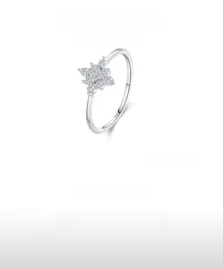 Macro shot of S925 sterling silver snowflake ring showing intricate zircon pavé setting
