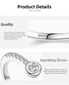 Macro detail of S925 sterling silver ring showing the inner hallmark and zircon setting