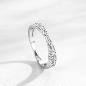 Minimalist S925 sterling silver criss-cross ring featuring sparkling pavé cubic zirconia