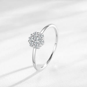 Bague élégante en argent sterling S925 fleur avec cristaux micro-pavés pour femmes