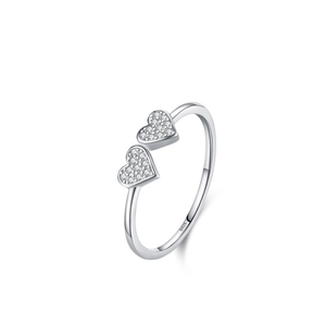 Bague cœur élégante en argent sterling S925 avec zircons cubiques scintillants