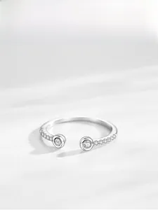 Detailed view of S925 sterling silver open ring with micro-set diamonds and adjustable band