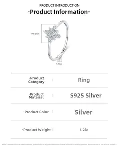 Detail showing S925 sterling silver snowflake ring dimensions of 9x9.2mm and 1.1mm band
