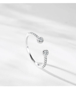 Detailed macro view of S925 silver adjustable ring with micro-pave crystals and round stones