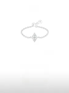Detailed macro of 925 sterling silver chain ring with marquise cut zircon and slider bead
