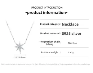 Detail of S925 sterling silver star pendant necklace with dimensions and weight specs
