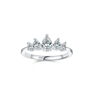 S925 sterling silver crown ring featuring teardrop shaped stones in a radiant setting