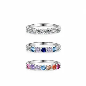 Anillo de Fila de Strass de Colores de Plata de Ley 925 para Mujer Anillo de Banda Apilable de Moda Minimalista