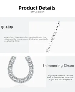 Vue macro du collier en argent sterling S925 en forme de U avec oxyde de zirconium