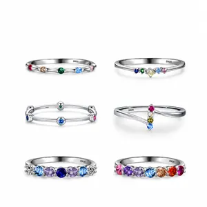 925 Sterling Zilveren Regenboog Zirkonia Ring Voor Vrouwen Minimalistische Geometrische Stapelbare Band Mode Sieraden Vingerring