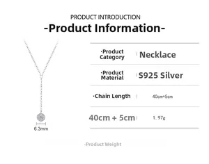 S925 sterling silver necklace with sparkling 6.3mm circular paved diamond pendant detail