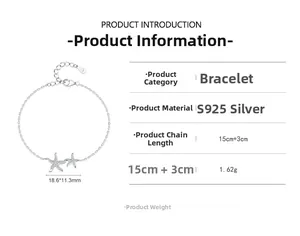 Détails du bracelet étoile de mer en argent S925 avec dimensions 18,6x11,3mm et spécifications