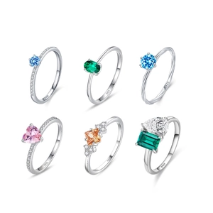S925 sterling silver rings set with colorful geometric zircon stones in various cuts